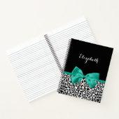 Leopard Print Emerald Green Ribbon Bow Chic Name Notizblock (Innenseite)
