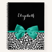 Leopard Print Emerald Green Ribbon Bow Chic Name Notizblock (Vorderseite)