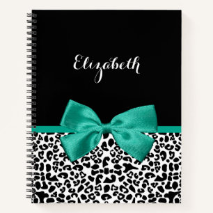 Leopard Print Emerald Green Ribbon Bow Chic Name Notizblock