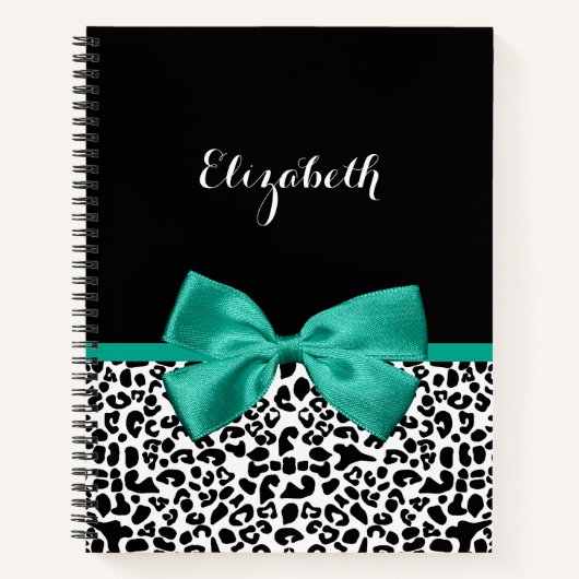 Leopard Print Emerald Green Ribbon Bow Chic Name Notizblock (Vorderseite)
