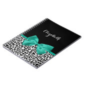 Leopard Print Emerald Green Ribbon Bow Chic Name Notizblock (Linke Seite)