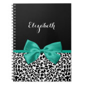 Leopard Print Emerald Green Ribbon Bow Chic Name Notizblock (Vorderseite)
