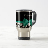 Leopard Print Emerald Green Ribbon Bow Chic Name Reisebecher (VorderseiteRechts)