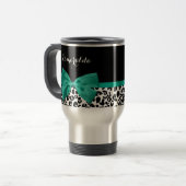 Leopard Print Emerald Green Ribbon Bow Chic Name Reisebecher (Vorderseite Links)
