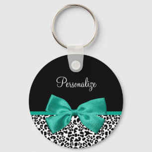 Leopard Print Emerald Green Ribbon Bow Chic Name Schlüsselanhänger