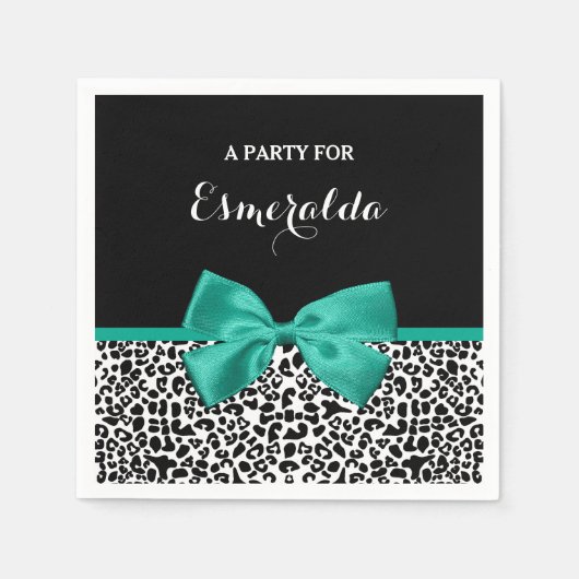 Leopard Print Emerald Green Ribbon Bow Chic Name Serviette (Vorderseite)