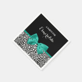 Leopard Print Emerald Green Ribbon Bow Chic Name Serviette (Ecke)