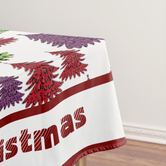 Leopard Print farbenfrohe Bäume Frohe Weihnachten Tischdecke (Beispiel)