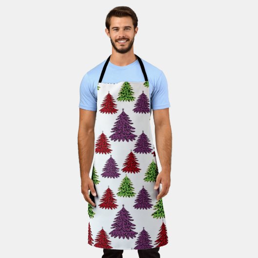 Leopard Print farbenfrohe Weihnachtsbaumen Schürze (Getragen)