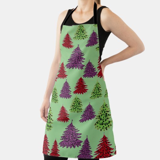 Leopard Print farbenfrohe Weihnachtsbaumen Schürze (InSitu)