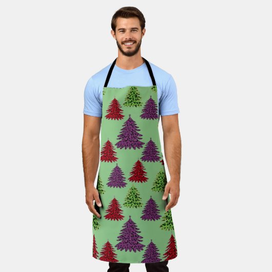 Leopard Print farbenfrohe Weihnachtsbaumen Schürze (Getragen)