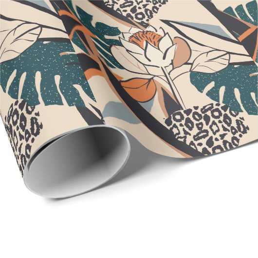 Leopard Print Floral: Abstrakt handGezeichnet Geschenkpapier (Rolleneckpunkt)