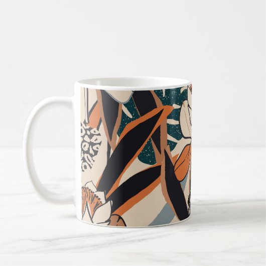 Leopard Print Floral: Abstrakt handGezeichnet Kaffeetasse (Links)