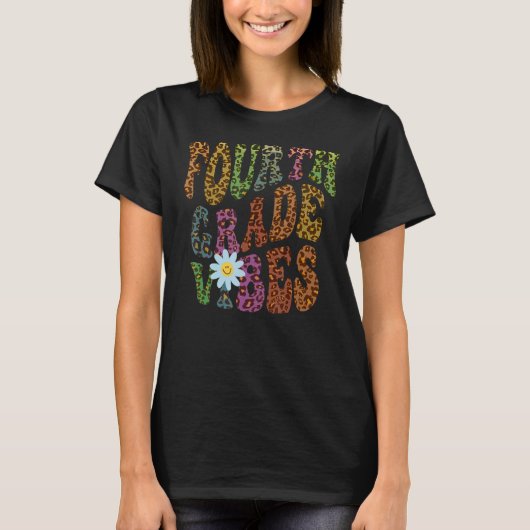 Leopard Print FOURTH GRAD VIBES Teacher Peace Lov T-Shirt (Vorderseite)