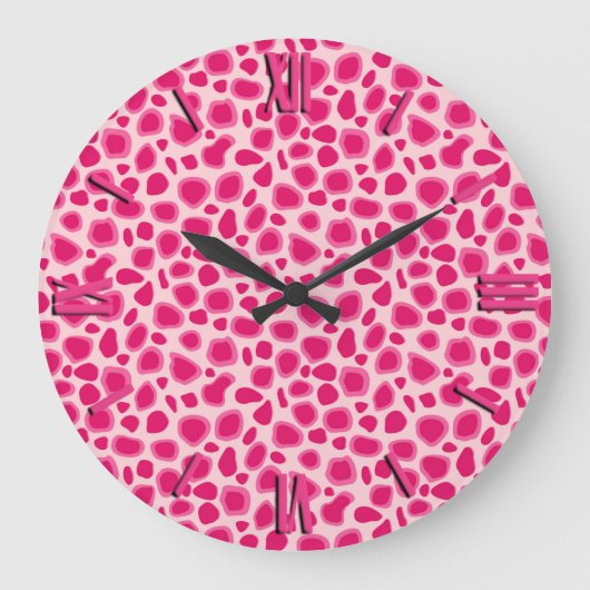 Leopard Print - Fuchsia und hellrosa Große Wanduhr (Vorderseite)