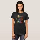 Leopard Print FÜNFTE GRADE VIBES Lehrer Friedens-L T-Shirt (Vorne ganz)