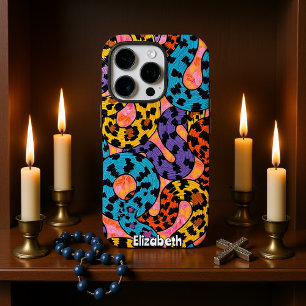 Leopard Print Funk: Farbenfrohe Waves iPhone 16 Pro Hülle
