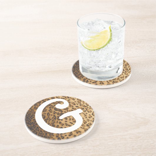 Leopard Print G Monogramm Initialen Getränkeuntersetzer (Seite)