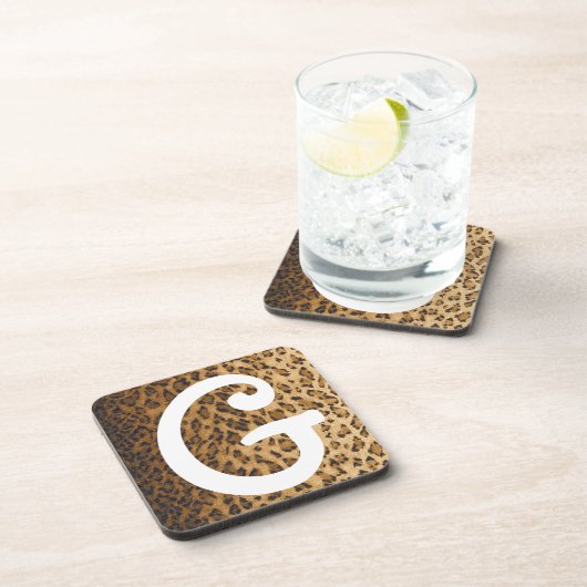 Leopard Print G Monogramm Initialen Getränkeuntersetzer (Rechte Seite)