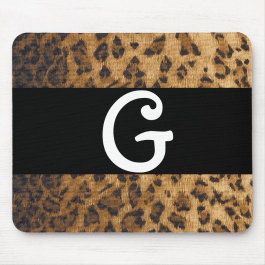 Leopard Print G Monogramm Initialen Mousepad (Vorne)