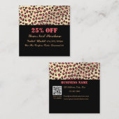 Leopard Print Glitzer Black QR Code Discount Card Quadratische Visitenkarte (Vorne/Hinten)