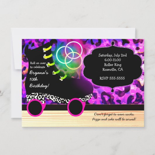 Leopard Print Glow Skate Roller Skaten Einladung (Vorderseite)