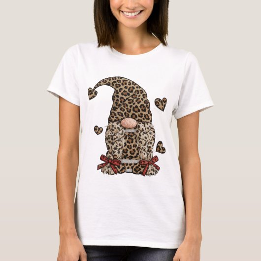 Leopard Print Gnome PNG Sublimation Design Leopard T-Shirt (Vorderseite)