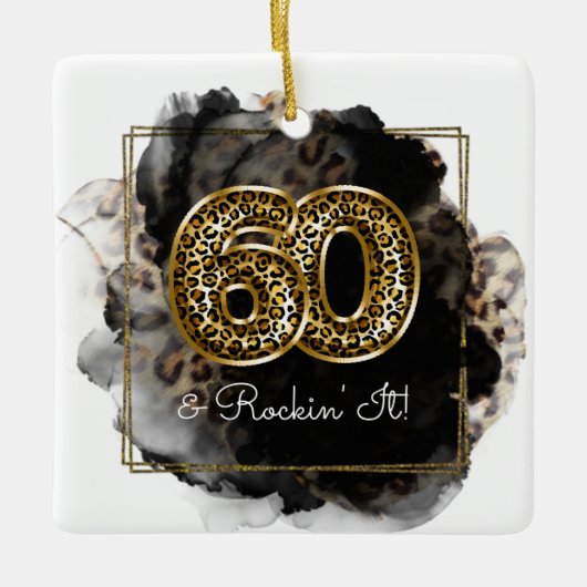 Leopard Print Gold 60 & Rockin' It Birthday Foto Keramikornament (Vorderseite)