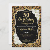 Leopard Print Gold Black Foto 50. Geburtstag Einladung (Vorderseite)