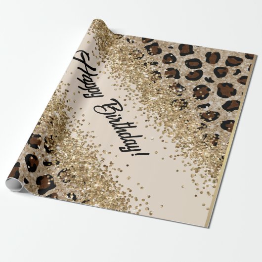 Leopard Print Gold Glitter Geschenkpapier (Ungerollt)