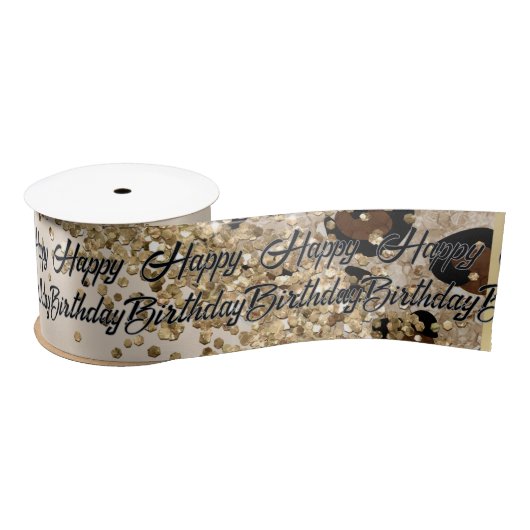Leopard Print Gold Glitter Satinband (Spule)