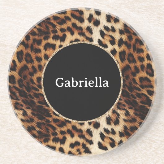 Leopard Print Gold Glitzer Sparkframe Getränkeuntersetzer (Vorne)