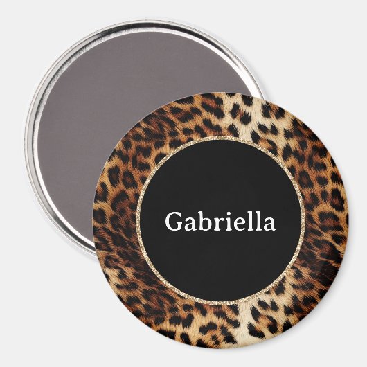Leopard Print Gold Glitzer Sparkframe Magnet (Vorderseite/Rückseite)