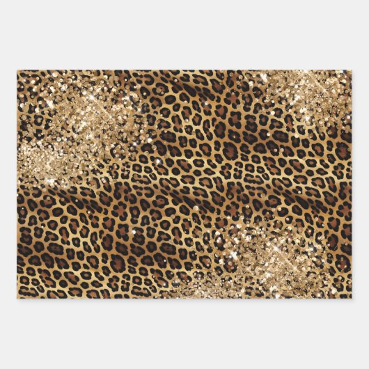 Leopard Print Gold Glitzy Sparkle Glitzer Geschenkpapier Set (Vorderseite 3)