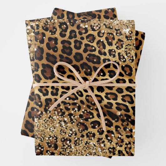 Leopard Print Gold Glitzy Sparkle Glitzer Geschenkpapier Set (Beispiel)