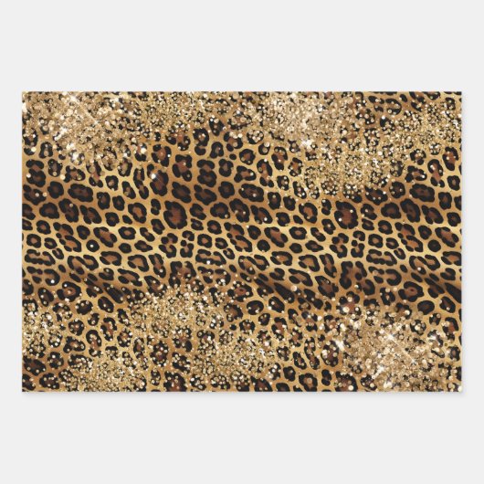 Leopard Print Gold Glitzy Sparkle Glitzer Geschenkpapier Set (Vorderseite)