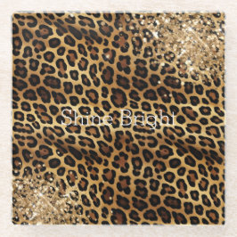 Leopard Print Gold Glitzy Sparkle Glitzer Glasuntersetzer