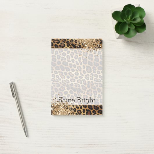 Leopard Print Gold Glitzy Sparkle Glitzer Post-it Klebezettel (Büro)