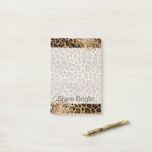 Leopard Print Gold Glitzy Sparkle Glitzer Post-it Klebezettel (Auf Schreibtisch)
