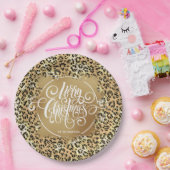 Leopard Print Gold Imitate Foil Frohe Weihnachten Pappteller (Party)
