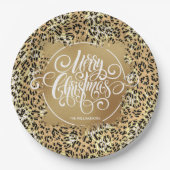 Leopard Print Gold Imitate Foil Frohe Weihnachten Pappteller (Vorderseite)