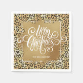 Leopard Print Gold Imitate Foil Frohe Weihnachten Serviette (Vorderseite)