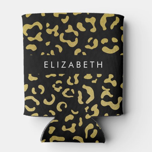 Leopard Print, Gold Leopard, Glitzer, Ihr Name Dosenkühler (Rückseite)