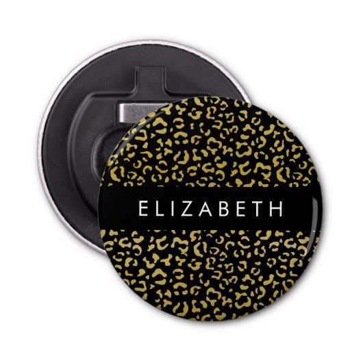 Leopard Print, Gold Leopard, Glitzer, Ihr Name Flaschenöffner (Vorderseite)