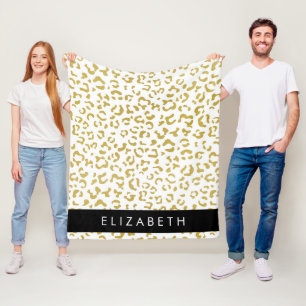 Leopard Print, Gold Leopard, Glitzer, Ihr Name Fleecedecke