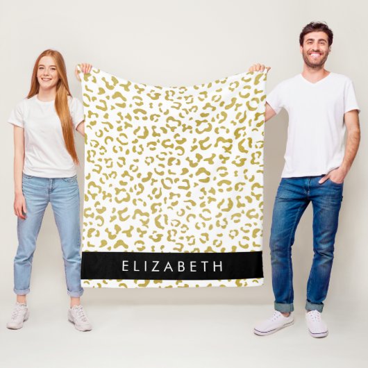 Leopard Print, Gold Leopard, Glitzer, Ihr Name Fleecedecke (Beispiel)