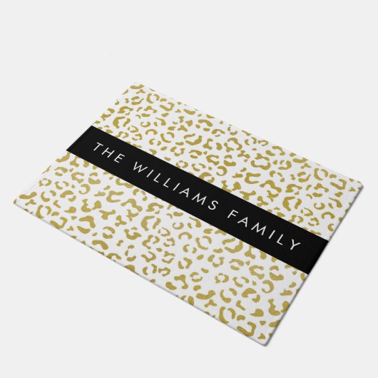 Leopard Print, Gold Leopard, Glitzer, Ihr Name Fußmatte (Schrägansicht)