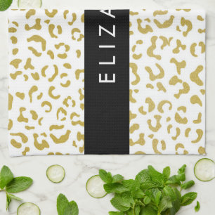 Leopard Print, Gold Leopard, Glitzer, Ihr Name Geschirrtuch