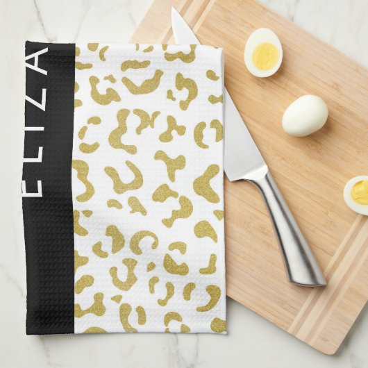 Leopard Print, Gold Leopard, Glitzer, Ihr Name Geschirrtuch (Viertel Falte)