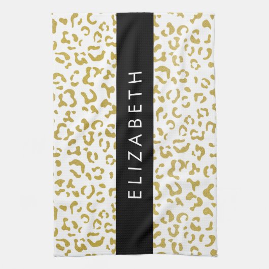 Leopard Print, Gold Leopard, Glitzer, Ihr Name Geschirrtuch (Vertikal)